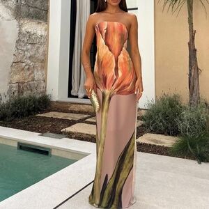 Pretty Little Thing ViraStone Oversized Chiffon Floral Bandeau Maxi Dress